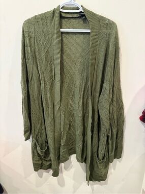 torrid Olive Open-Front Pointelle Knit Cardigan